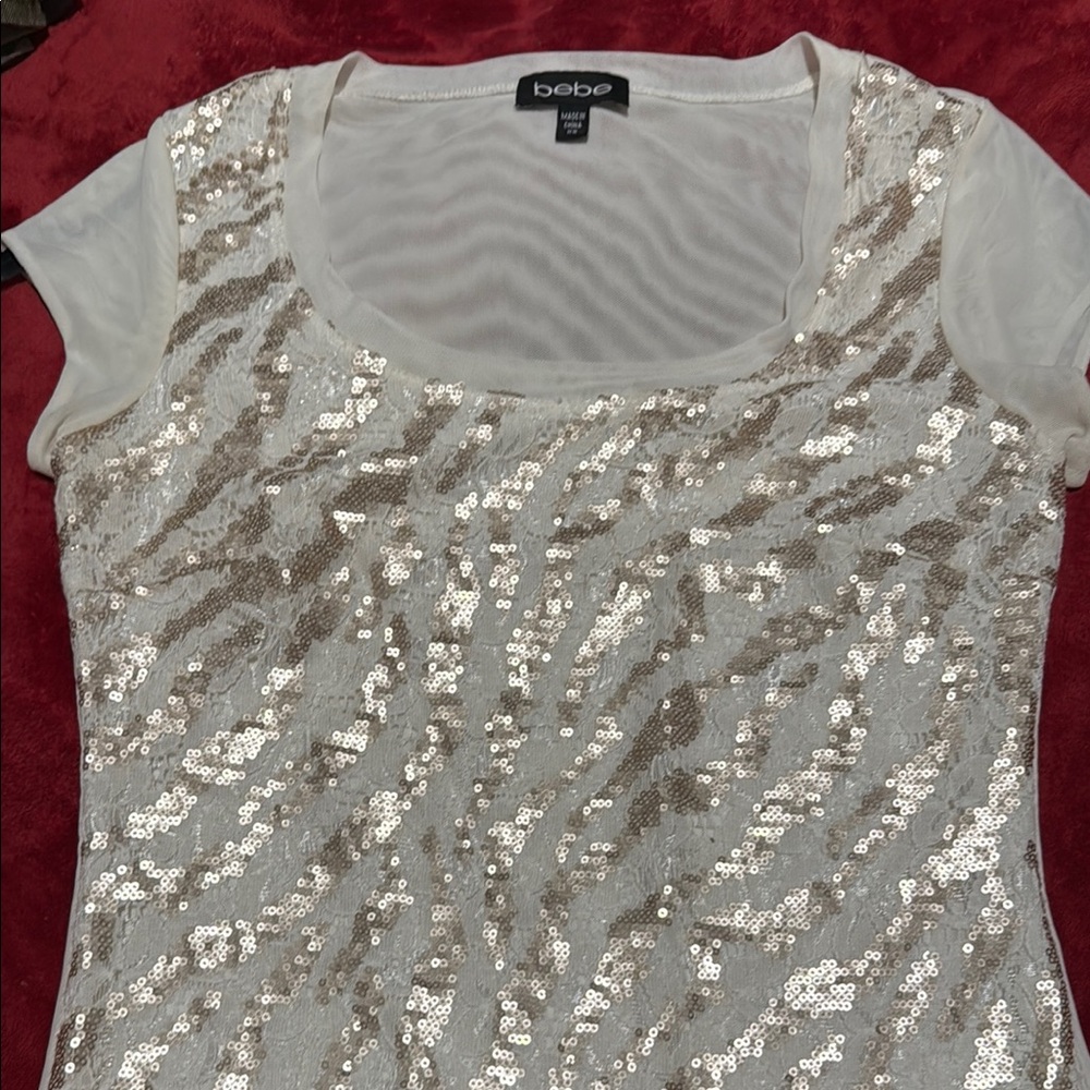 Bebe White and Gold Blouse with Elegant Style